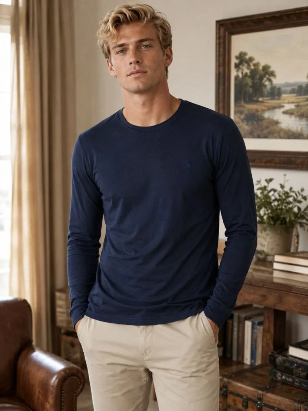 Polo Ralph Lauren Base Layer Long Sleeve Shirt Men XL Navy Blue Old Money Preppy